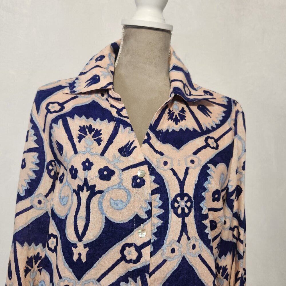 Christian Siriano NY Women's Size L Linen Blend Floral Tie Front Button Down Top - Picture 3 of 16